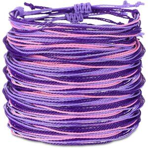 100 Pcs Inspirational Awareness Bracelets for Charity, Purple, Wax Cord